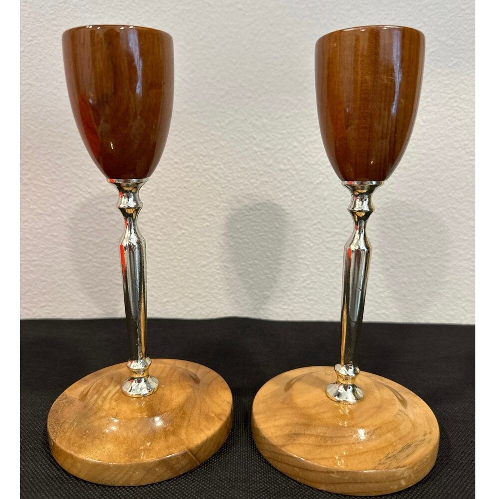 Myrtle Wood Candle Holders Set Of 2 Taper Candlesticks Natural Grain 7" Oregon